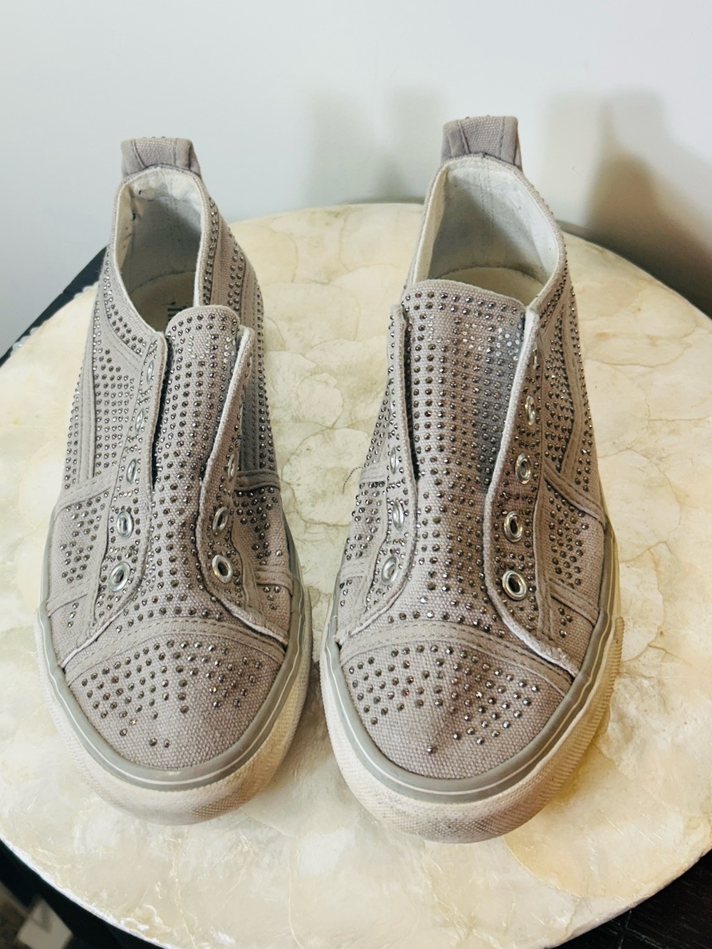 True Religion Taupe Slip-On Studded Sneakers